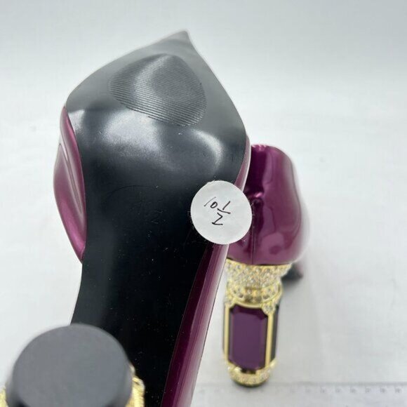 FSJ Purple Bridal Pointed Toe High Heel Crystal Pumps Slip on Wedding Thick Shoe - Picture 6 of 8